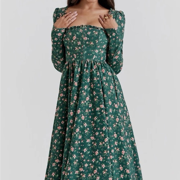 House of CB Delia Green Floral Print Midi Dress - Picture 5 of 13